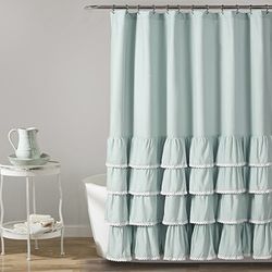Lush Decor Lace Ruffle Shower Curtain Cortina de duche com folhos de renda, 72 x 72 polegadas, cor azul, poliéster, W 72 x L de 72 polegadas (1 peças)