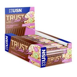 USN Trust Cookie Bar - Barres Protéinées Saveur Chocolat Blanc & Framboise; Collation Post-Entraînement; Boîte de 12 Barres de 60 g; SCB003