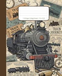 Vintage Train Composition Notebook: College Ruled Paper For School, Students, 110 page | 7.5”x9.25”