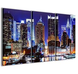 Stampe su Tela Cuadro New York Lighting City - Lienzo moderno en 3 paneles ya enmarcados, listo para colgar, 90 x 60 cm