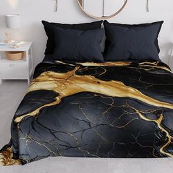 PETTI Artigiani Italiani - Couvre-lit 2 Places (260x260 cm) Printemps Été, Parure de Lit Légère Double, Draps de Lit 2 Personnes, Marbre Or Noir, 100% Fabriqué en Italie