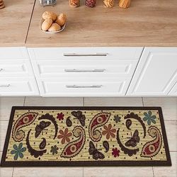 Ottomanson Sara de cozinha tapete de design de caxemira tapete com base de borracha antiderrapante (antiderrapante), polipropileno, bege, 50 cm x 150 cm
