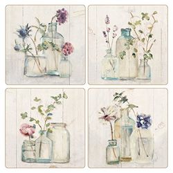 CoasterStone AS10180 Lot de 4 Dessous de Verre absorbants, Fleurs sur Bouleau, 10,4 cm, Pierre, Multicolore