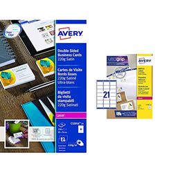 Avery C32016-25 Cartes de visite imprimables recto-verso finition satinée pour imprimantes laser, 10 cartes par feuille A4, Blanc & (L7160) Étiquettes autocollantes pour adresse postale (Amazon FBA)