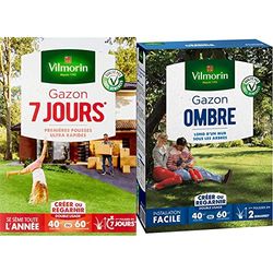 Vilmorin 4460714 Gazon 7 Jours, Vert, 1 kg & 4466514 Gazon Ombre, Vert, 1 kg
