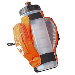 Ultimate Performance Kielder Handheld 600ml Water Bottle Carrier Zipped Pocket Carrier For Small Essentials Key Clip Hi Vis Reflective Trim Padded Hand Strap - Orange