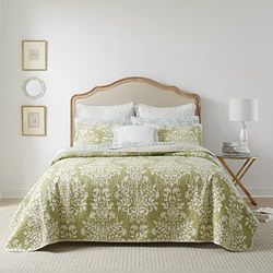 Laura Ashley Conjunto de cama Rowland, algodão, sálvia, full/queen