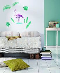 Komar 17057h Deco - Adhesivo decorativo para pared, diseño de flamenco, tamaño 50 x 70 cm (ancho x altura), 9 piezas, sin dejar residuos, fabricado en Alemania, color verde y rosa