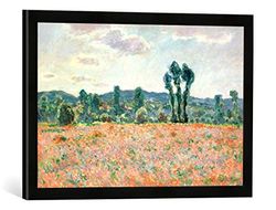 kunst für alle 'Quadro con Cornice di Claude Monet Campo con Papaveri, Stampata a Mano di qualità Fabbricati Foto-Cornice, 60 x 40 cm, Nero Opaco