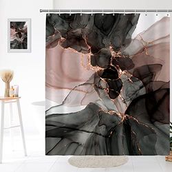 Seorsok Pink Gold Marble Shower Curtain,Marble Luxury Gradient Gold Black Shower Curtain for Bathroom Decor Art Watercolor Paint Texture, Waterproof Washable Fabric Bath Curtain 72x72 Inches