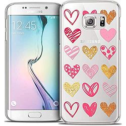 Caseink - Fodral för Samsung Galaxy S6 Edge [Crystal HD Collection Sweetie Design Doodling Hearts - hårt - ultratunt - tryckt i Frankrike]