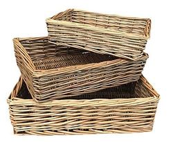 Antique Wash Rectangular Straight-Sided Wicker Tray Set of 3