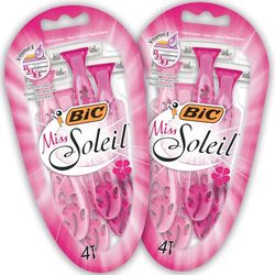 BIC Miss Soleil Colour Collection, rasoio a tripla lama da donna, in acciaio inox, con manici a fiore, confezione da 8