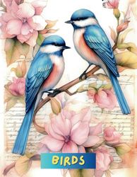 BIRDS: Feathered Beauties Medley Coloring Book for Kids and Adults Vol.2: Variety of Birds in a Distinctive Junk Journal Vintage Style