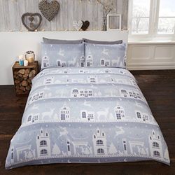 Rapport Home Reindeer Road 100% Brushed Cotton Duvet Set, SuperKing-Silver, Super-King