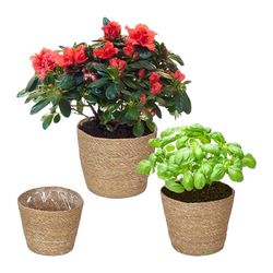 Relaxdays Vasi per Piante da Interno Decorativi, Set da 3, Fioriere Portapiante Rotonde in Aspetto Vimini, Naturale, 20 x 23,5 x 23,5 cm