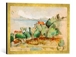 Ingelijste foto van Paul Cézanne "La baie de L'Estaque", kunstdruk in hoogwaardige handgemaakte fotolijst, 60x40 cm, goud raya
