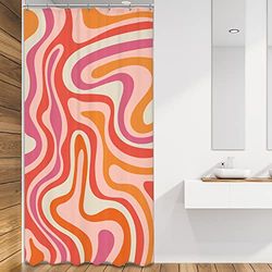 LIGHTINHOME - Cortina de Ducha Abstracta Moderna de 91,4 cm x 183 cm de Alto, Rosa y Naranja, diseño de espirales Retro de los años 70, Cortina de baño de Tejido Impermeable de poliéster, para