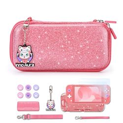 innoAura Custodia per Switch Lite Glitterata, Set di Accessori per Switch Lite 16 in 1 con Borsa de Trasporto per Switch Lite, Protezione Schermo, Giochi Switch (Paillettes Rosa)