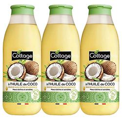 Cottage Gel Douche Huile 3 * 560ml - Huile de Coco-Peaux Sèches/Sensibles-97% d'Ingrédients d'Origine Naturelle