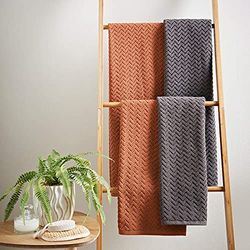 Cosmo Living Chevron - Toalla de baño 100% algodón en Relieve de carbón Hacer una declaración en tu baño, Toalla de Tacto Suave, lujosamente esponjosa, Altamente Absorbente (70 cm x
