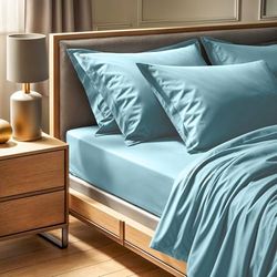 Premium Ranforce Double Fitted Sheet (140 x 190 + 30 cm) | 100% Cotton, 145 Thread Count, Petrol Blue | Machine Washable at 30°C, Soft & Durable