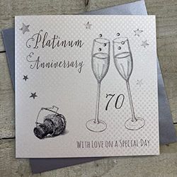 Witte katoenen kaarten WA70"Platina verjaardag met liefde op uw speciale dag" handgemaakte 70e verjaardag kaart