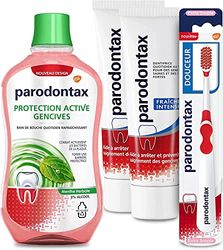 Parodontax Kit de 2 Dentifrices Fraîcheur Intense, 1 Brosse à Dents Douceur Extra Souple et 1 Bain de Bouche Quotidien Herbal Sans Alcool 500ml, 2 Dentifrices + 1 Brosse à Dents + 1 Bain de Bouche