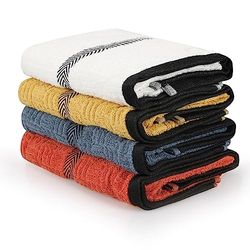 Handdoekenset (4-delig) ecru, geel, blauw, bladosas rood