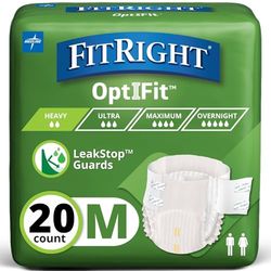 FitRight OptiFit Extra+ Adult Diapers with leak stop guards, Disposable Incontinence Briefs with Tabs, Moderate Absorbency, Medium, 32"-42", 20 Count