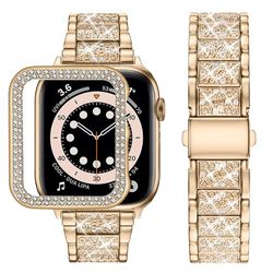 wutwuk Compatibel met Apple Watch, Bling-bandje van 38 mm voor dames en meisjes, sprankelende metalen iWatch-bandje ter vervanging, glitterende strass-polsband voor Apple Watch-serie 3 / 2 / 1 -roségoud 38 mm