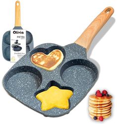 IPEA Poêle à crêpes anti-adhésive pour induction et gaz - 21 cm - Poêle anti-adhésive en aluminium pour omelette, crêpes, oeufs, hamburgers - Poêle de cuisine avec 4 moules - Poignée Super Comfort
