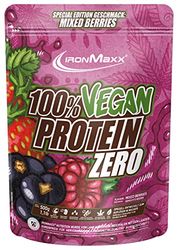 IronMaxx 100% Vegan Protein Zero, Vegan 3-Component Protein Powder, Mixed Berries Flavour, 1 x 500 g Pouch