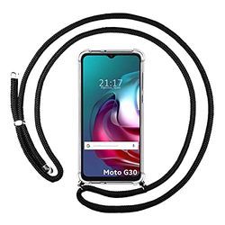 Tumundosmartphone Przezroczysty pokrowiec do zawieszenia Motorola Moto G10 / G20 / G30 ze sznurkiem Czarny
