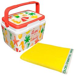 Nevera life story 5 Litros all you need is love + Toalla de playa 90x160cm 380gsm velour 100%algodon amarillo