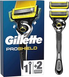 Gillette ProShield Rasoio da uomo, 1 Rasoio, 2 Pezzi di Ricambio Per Rasoio, Con Trimmer Di Precisione