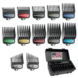 Wahl Clipper Elite Guide Comb Set with Colored Metal Clips and Hair Clipper Guard Caddy, 12 Full Size Attachment Guards from 1/16” to 1” for Increased Cutting Performance - 3291-300, Black