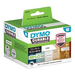 DYMO LW etiquetas industriales resistentes para LabelWriter impresoras de etiquetas, poli blanco, 25 mm x 89 mm, 2 rollos de 350 (1933081)
