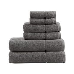 Vera Wang Bath Towels Set Luxury Cotton Bathroom Decor, Highly Absorbent & Low Linting, 6 Piece, Charcoal