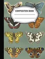 Composition Notebook College Ruled: Vintage Botanical Butterfly Illustration Journal