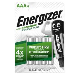 Energizer AAA batterijen, Recharge Power Plus accu, 4 oplaadbare batterijen AAA (700Mah)