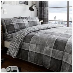 GC GAVENO CAVAILIA Denim Check luxuoso conjunto de quadros de ganga edredão e fronha de almofada, poliéster e algodão, cinzento, individual, polialgodão, rei, rei (230 x 220 cm)