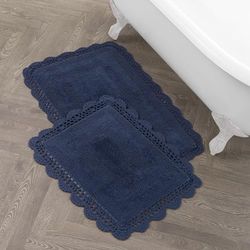 Laura Ashley Lot de 2 Tapis de Bain en Crochet en Coton Indigo 43,2 x 61 cm