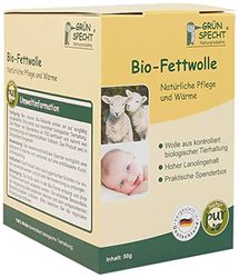 GRÜNSPECHT Biologische vetwol, verzorging van gevoelige babypopo's en belaste tepels, schapenwol met hoog lanolinegehalte, lanoline wolvet, onbehandelde schapenwol, lanoline bio, vetwol baby (638-00)