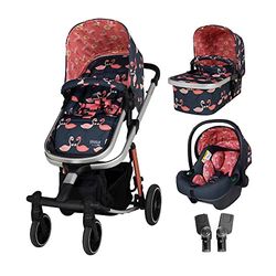 Cosatto Giggle Trail 3 in 1 reissysteem - Geboorte tot 20 kg - Mutli Terrain Banden - Inclusief iSize Autostoel & Adapters & Bijpassende Regenhoes (Pretty Flamingo)