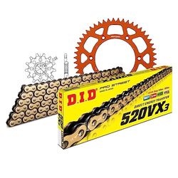 Kettingset DID Alu 520VX3 / 118 klinknagel slot oranje voor KTM EXC RACING Racing EGS SX-F, Husqvarna TE EXC-F Sixdays 150-520 cc Bj. 1992-2020