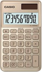 Casio miniräknare SL-1000SC, 10-siffrig snygga färger, styrberäkning, aluminiumfront, sol-/batteridrift