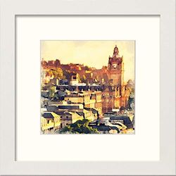 Lumartos, Edinburgh City Contemporary Home Decor Wall Art Watercolour Print, White Frame, 8 x 8 Inches