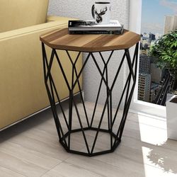 Moderne zijtafel met metalen poten, walnoot en zwart, 46 x 57 x 46 cm, 100% melamine gecoat deeltjesbord, 18 mm dik, stijlvol industrieel design voor thuis en op kantoor