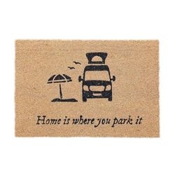 Relaxdays deurmat kokos camper, tekst 'home is where you park it', 60 x 40 cm, binnen en buiten, antislip, natuur/zwart